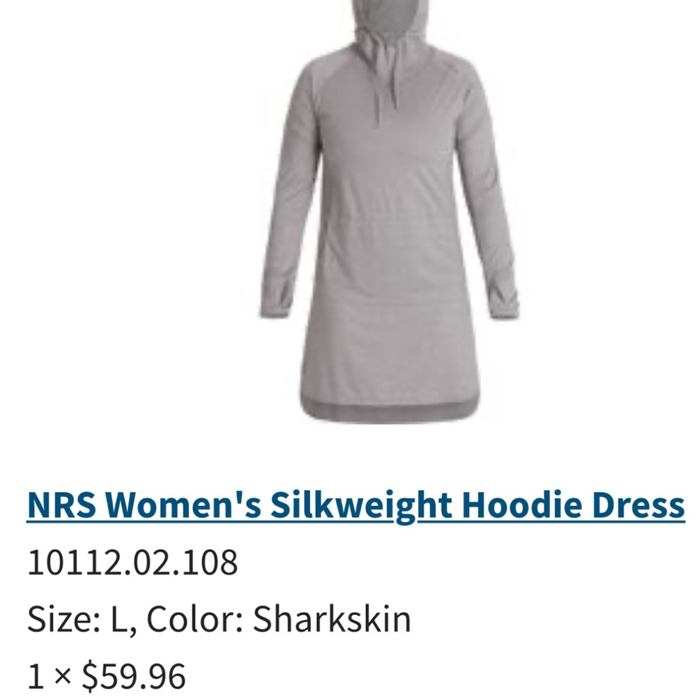 NRS Women's Gray silk weight UPF 50 hoodie dress